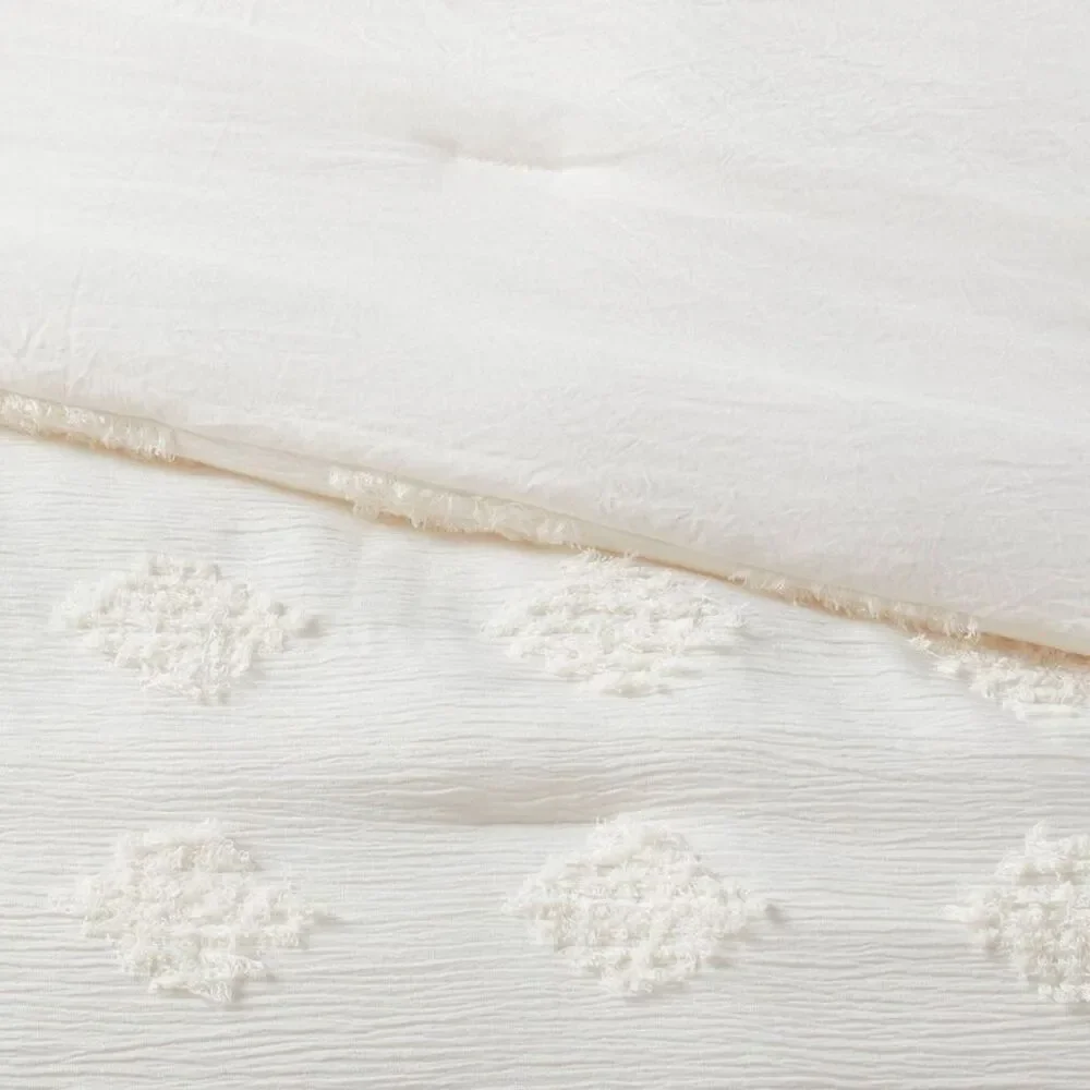 King Tufted Diamond Crinkle Comforter Set Ivory - Jacquard OEKO
